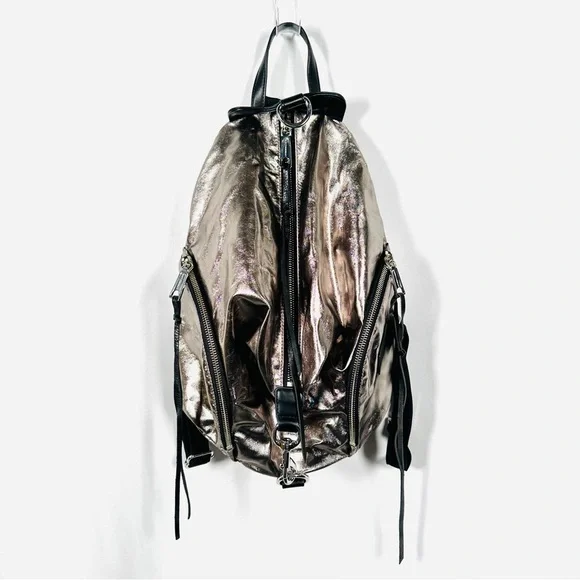 Rebecca Minkoff Julian Backpack Metallic Foil Leather Gunmetal Silver - Picture 6 of 14
